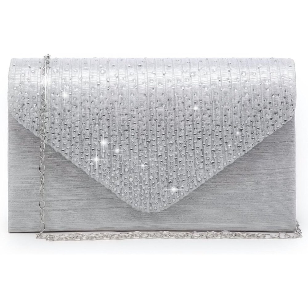 ⚡Women's Magnetic Closure Chain Strap Crossbody Envelope Silver Clutch Handbag